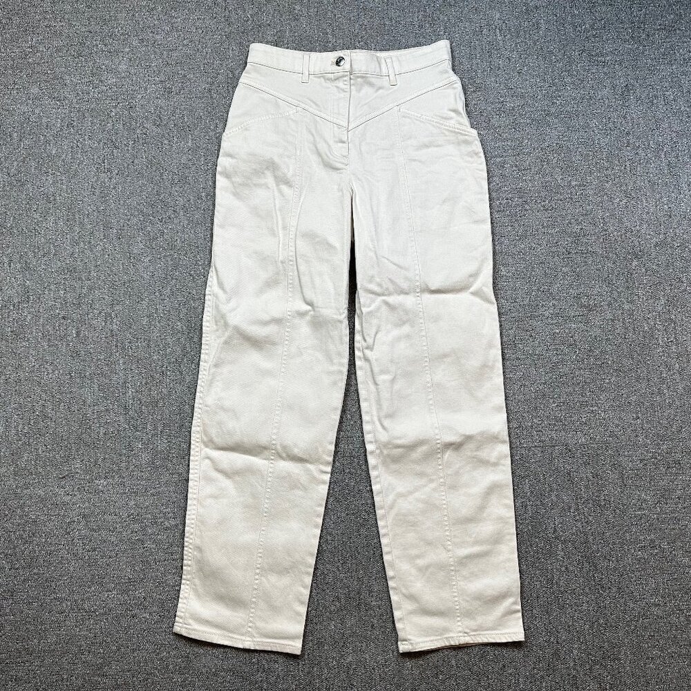 Aritzia Wilfred Free Cream Trouser Pants Straight Leg Seam Details Size 2
